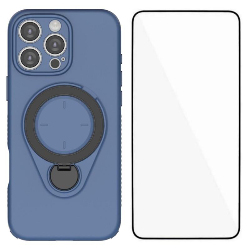 For iPhone 16 Pro Max Case with Tempered Glass WANLONFENG JH Series PC TPU Kickstand Phone Cover