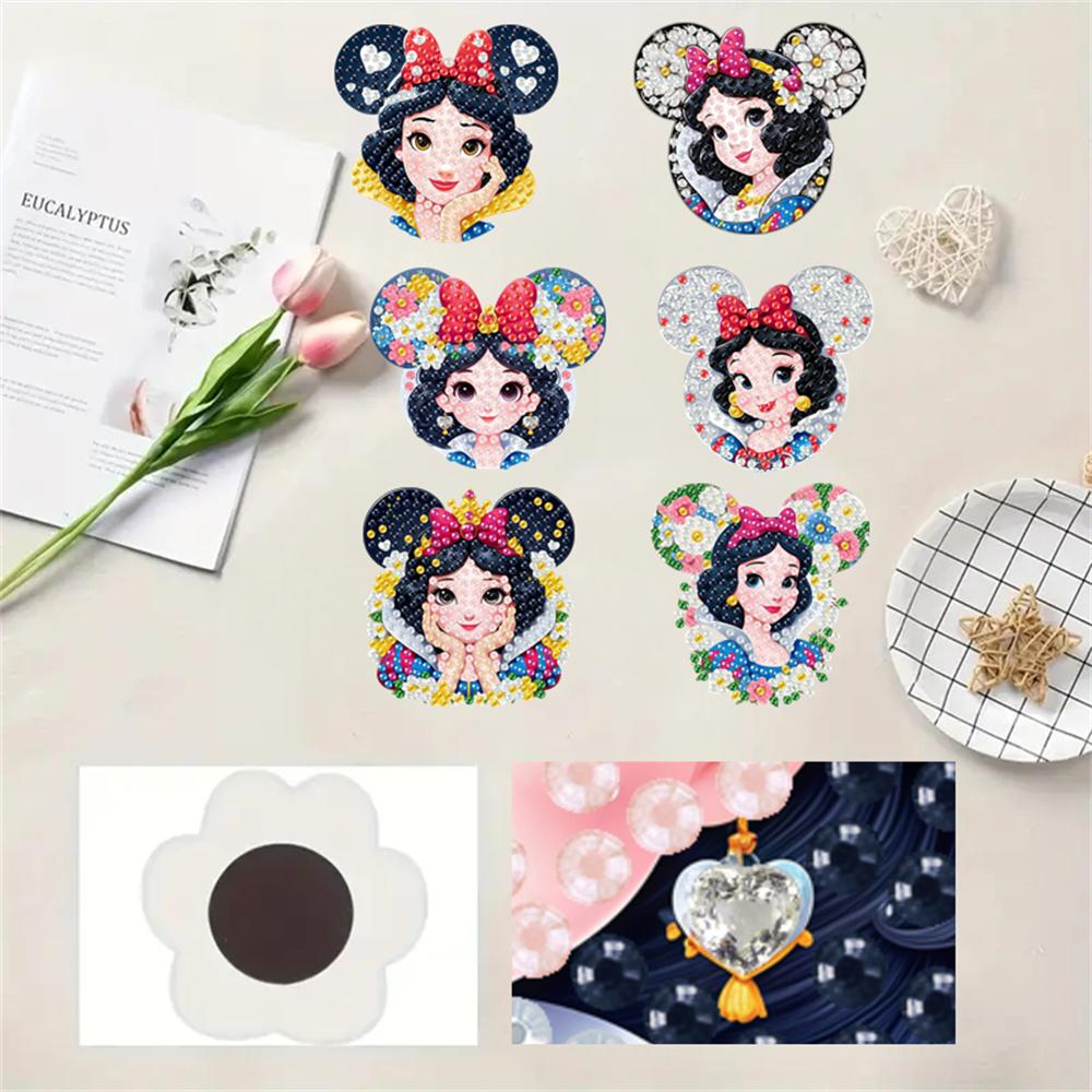 6Pcs Snow White Series Diamond Art Fridge Magnet Diamond Painting Refrigerator Magnet DIY Fridge Stickers for Fridge Whiteboards