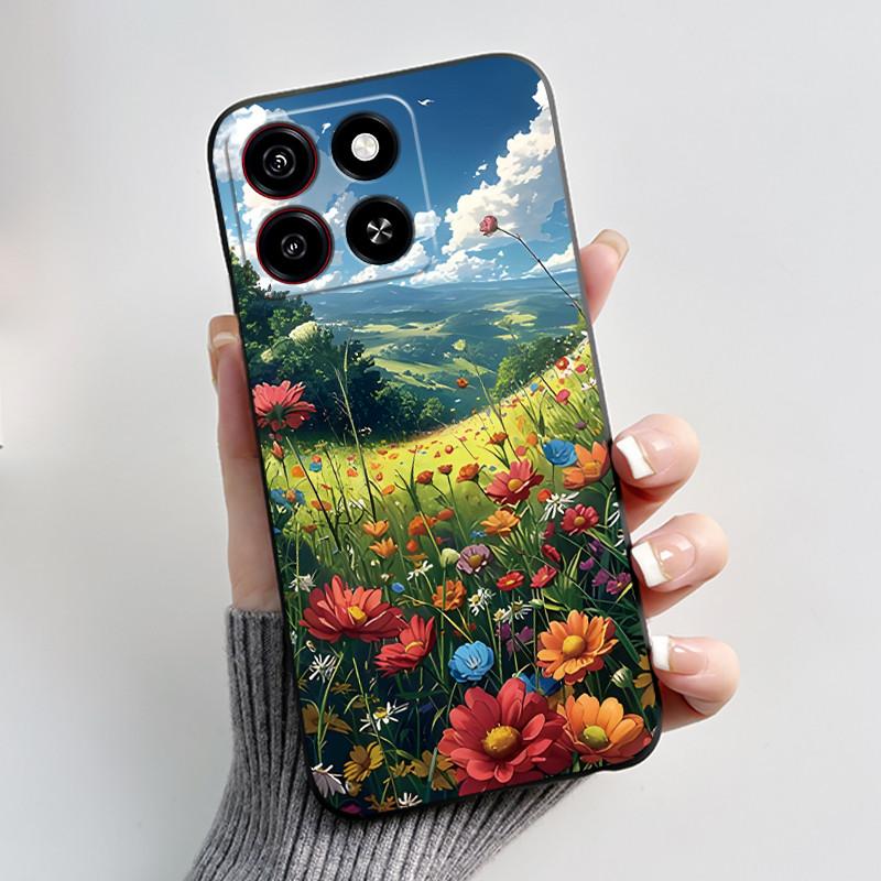 For ZTE Blade A35/A55 Jelly Soft Black Cover New Stylish Pattern Penguin Tiger Rabbit Puppy Cat Anti-fall Funda