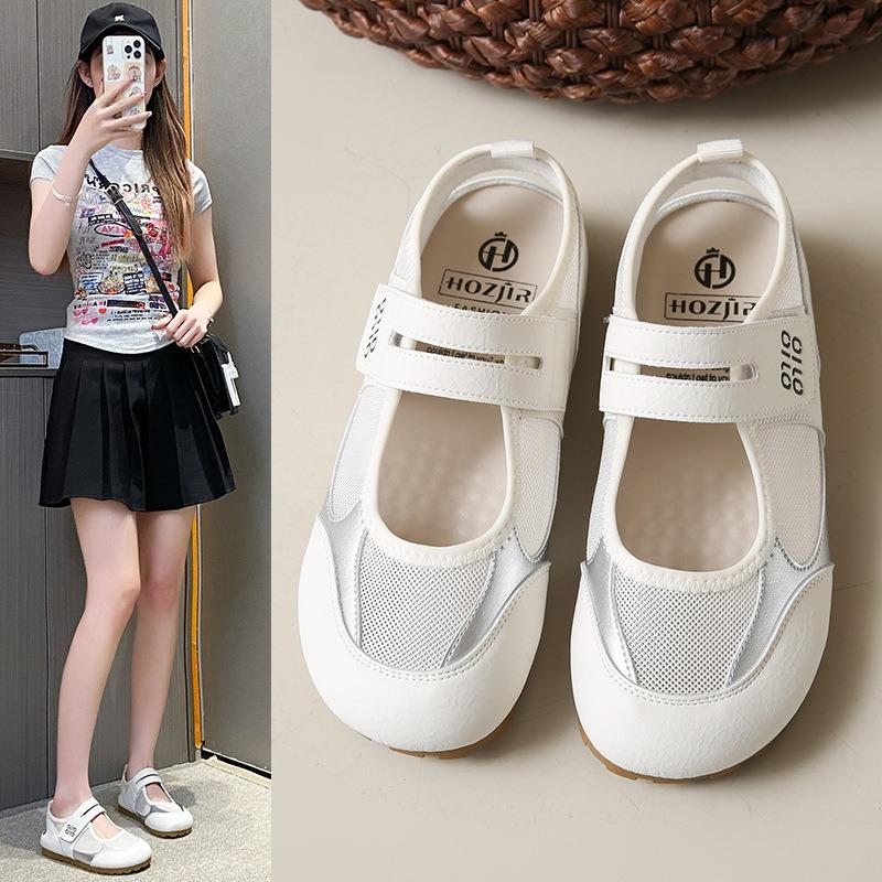 Yellow shoes mesh Mary Jane shoes summer new Velcro light mouth round head canvas shoes single shoes