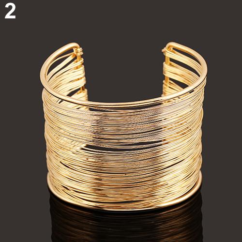Fantastico braccialetto con polsino largo aperto con corde di fili metallici multistrato