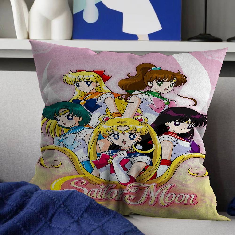 Lovely S-Sailor M-Moon Pillow Covers Cartoon Sofa Decorative Home Double-Sided Printing Short Plush Cute Cushion Cover