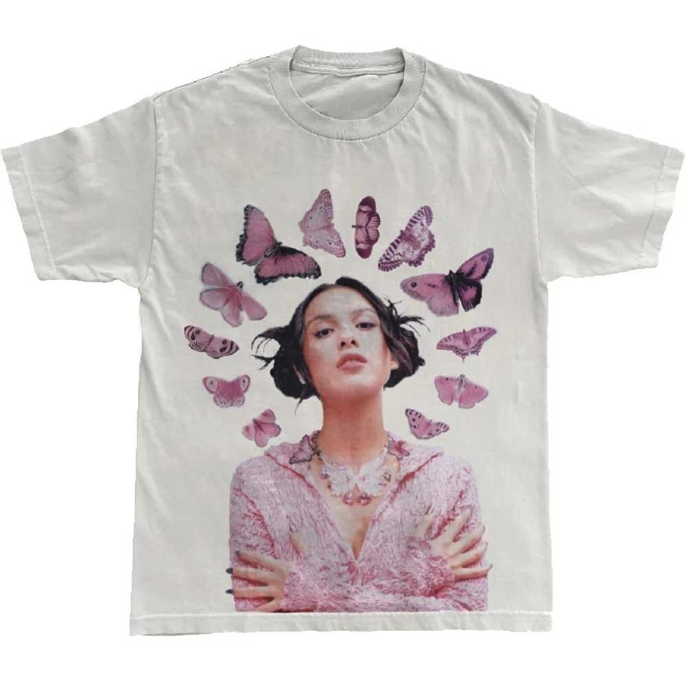 Officially licensed Olivia Rodrigo Butterfly Halo White Tour 100% Cotton T-shirt Mens Tees Top backprint S