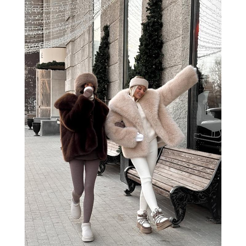 Wind Autumn and Winter Navy Collar Imitation Fur Jacket Women's Padded Plush Imitation Fox Fur Coat Loose Cotton Coat