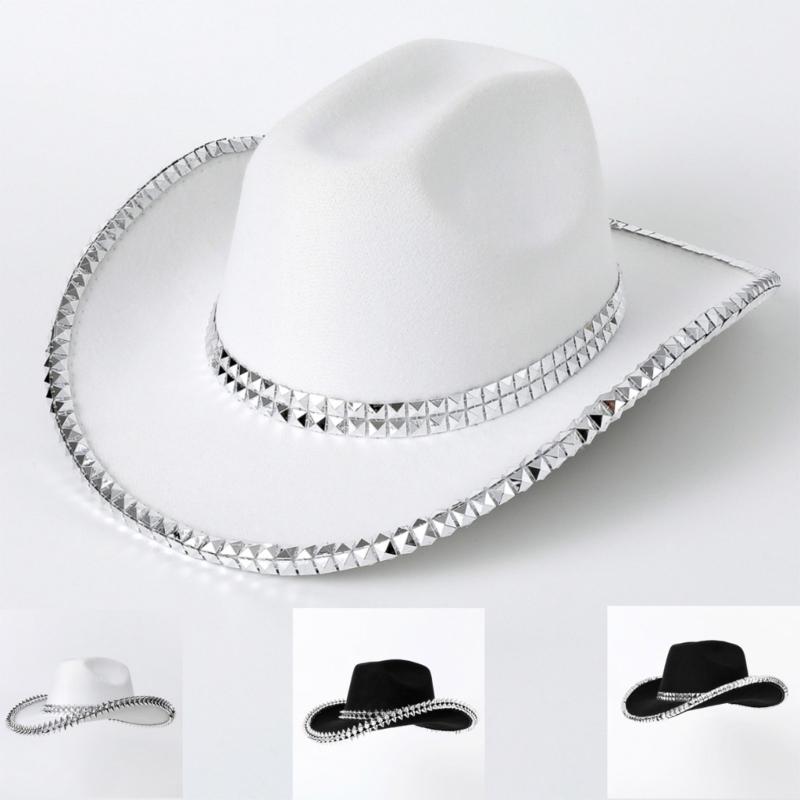Rivets Cowboy Hats Flickering Studded Hat for Disco House Cocktails Parties