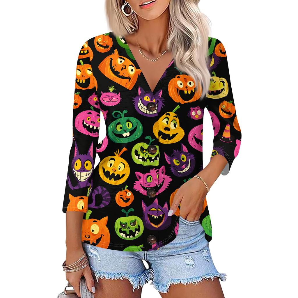 Mote dame avslappet trykk nedknapp skjorte 3/4 lange ermer topper