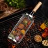 Round Barbecue Grill Basket Set Stainless Steel Rolling Steel Mesh Tube Barbecue Grill with Handle Essential for Outdoor Camping