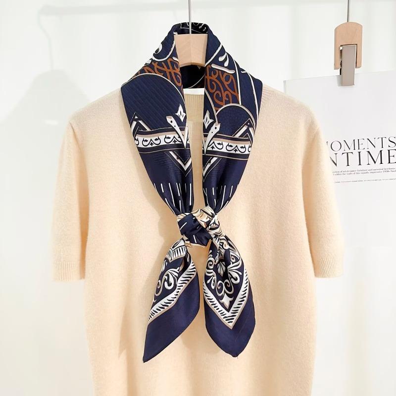 90Cm Geometric Printed Scarf Women'S Spring Summer New Imitation Silk Twill Square Scarf Temperament Versatile Headscarf Shawl