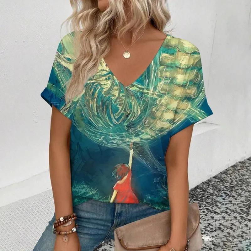 Летняя удобная женская футболка с модным западным узором пустыни и принтом для отдыха — фото 9