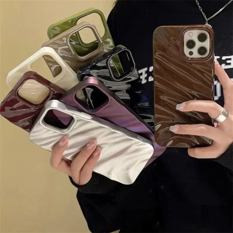 6D Silk Pattern Wavy Phone Case For For Iphone 17 16 16e 1 Pro Max 14 Plus 13 11 12 Air Protective Soft Solid Color Funda Coque