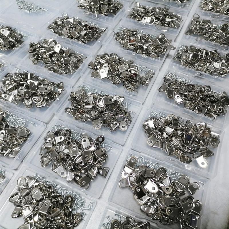 Pack of 100 Single Hole Hangers Metal Triangles D Rings with Screw Painting Hangings Hook Reliable Picture Hangers Set