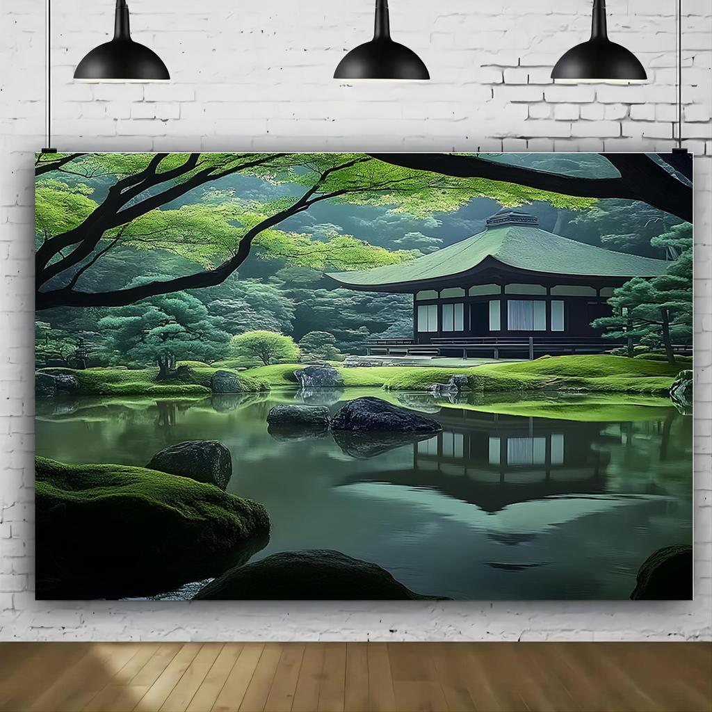 [1 Japanese Garden Background Banner] Japanese Garden Background Banner Polyester Material Wall Decorative Item