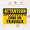 Plano 2D, 1 peça Placa de Alumínio Francesa Vintage "ATTENTION ZONE EN TRAVAUX" para Decoração de Escritório, Impressão com Tinta UV, Durável