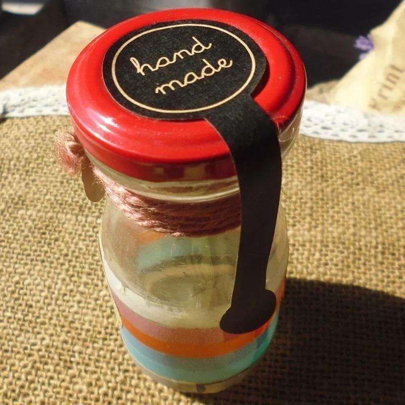 200pcs New Long Style Hand Made Black Handmade Cake Packaging Sealing Label Carft Paper Sticker Baking Diy Gift Box Stickers