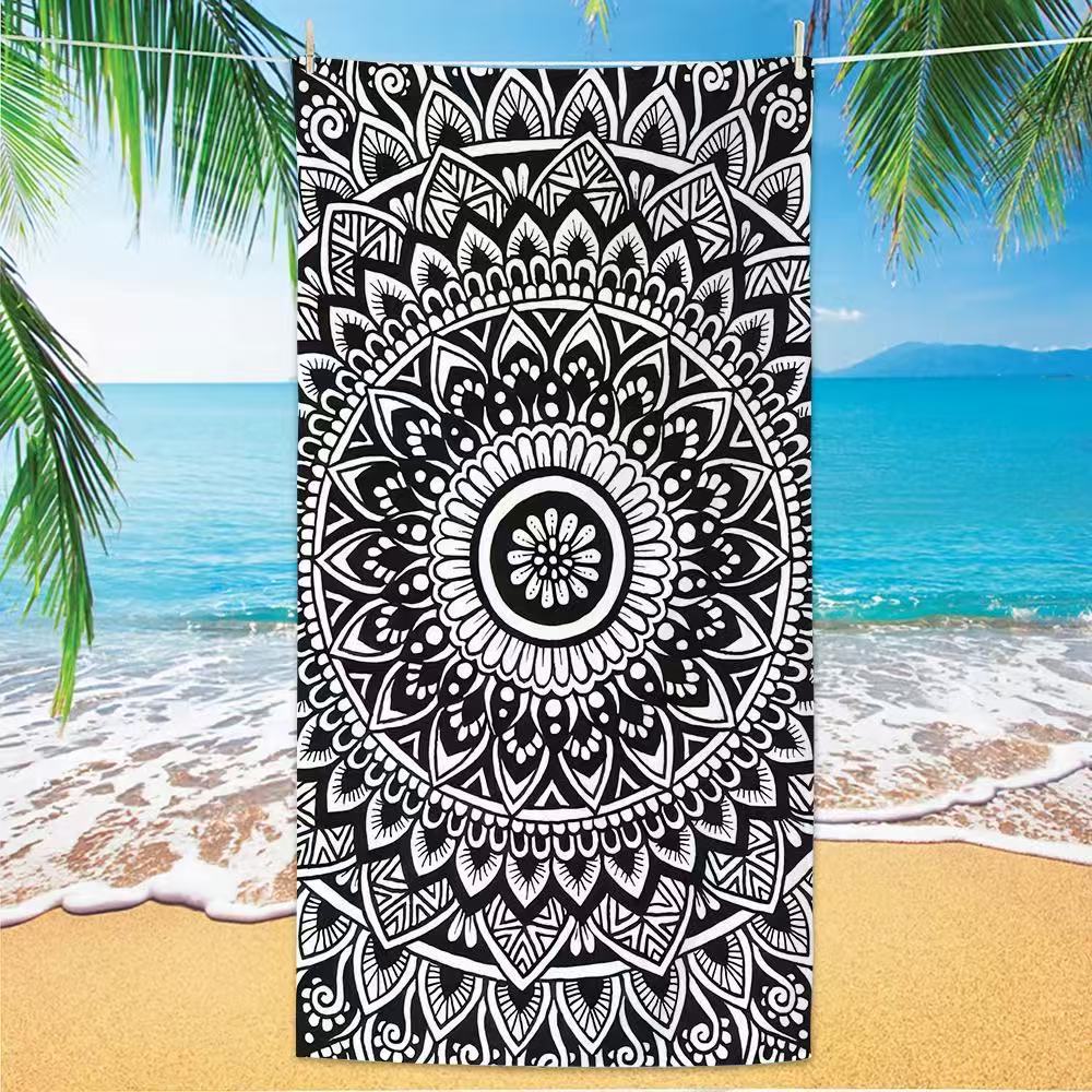 Bohemian Mandala Patchwork Beach Towel, Vibrant Ethnic Circle Print Quick Dry Microfiber Towel for Women