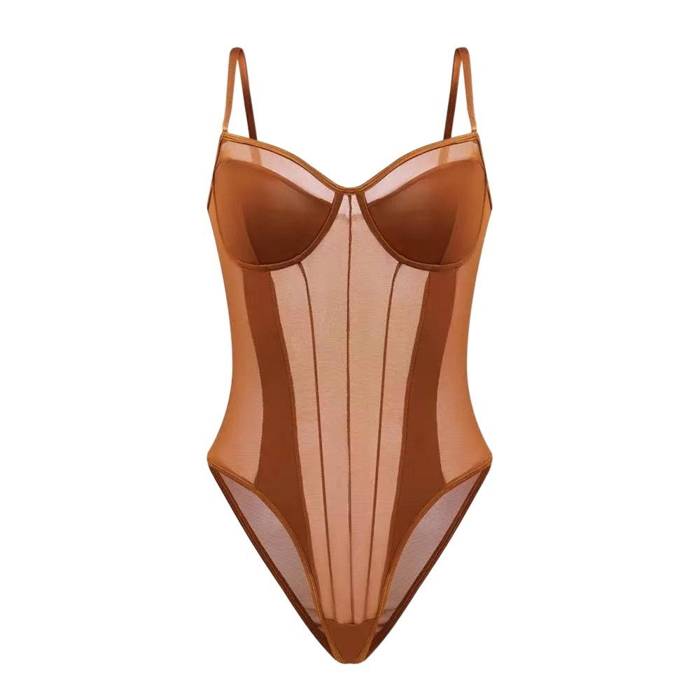 

Комбинезоны без рукавов с глубоким V-образным вырезом, прозрачный сетчатый боди, женские милые комбинезоны-майки, лето S