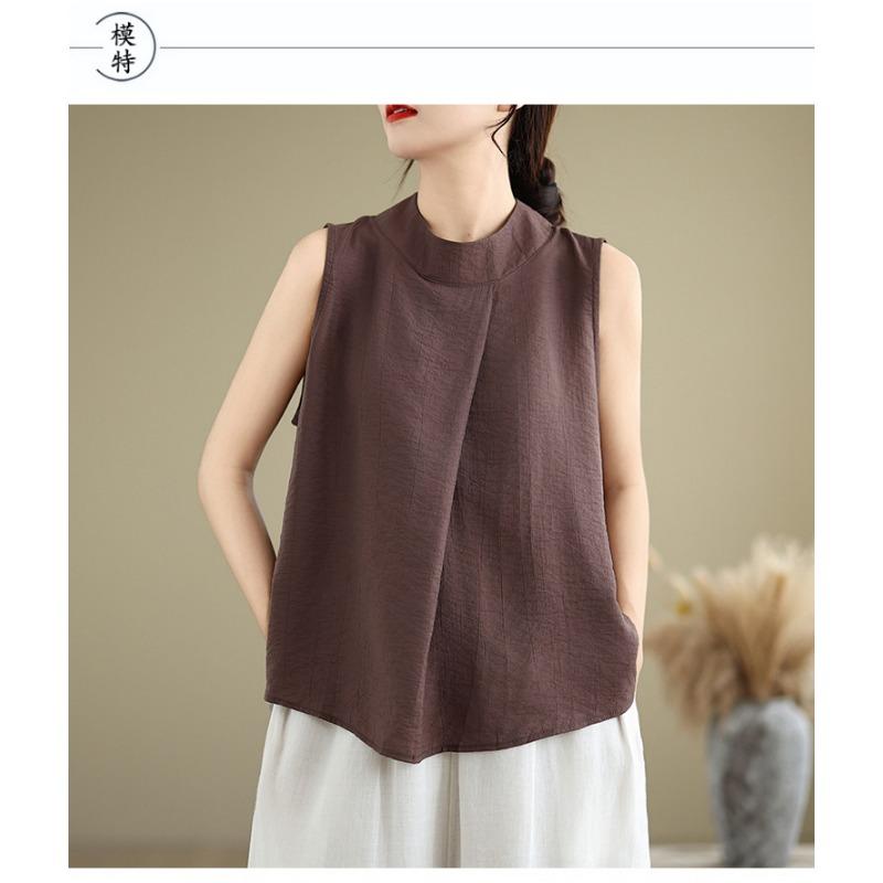 Women Loose Sleeveless Cotton Linen Summer Casual Top