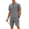 Men's Round Neck Checkered Casual Short Sleeve Drawstring Shorts Set