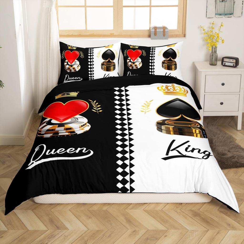 Comforter Valentine'S Day Couple King And Queen Crown Bedding Set For Husband Wife Red Black White His Hers Comforter