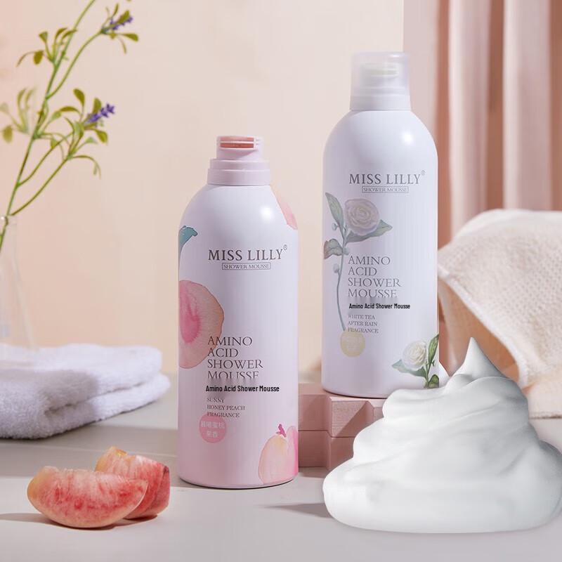 MISS LILLY Morning Peach & After Rain White Tea Amino Acid Shower Mousse Set