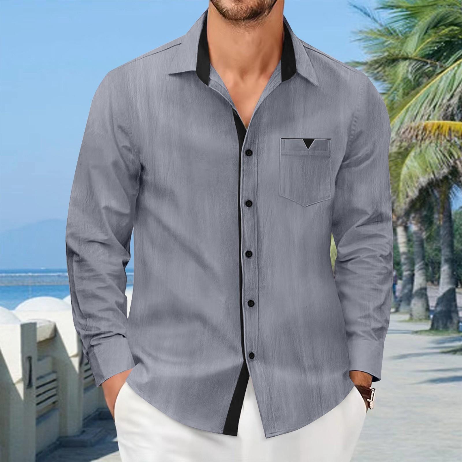 

Мужская осенняя повседневная свободная рубашка с цветными блоками и длинным рукавом XL