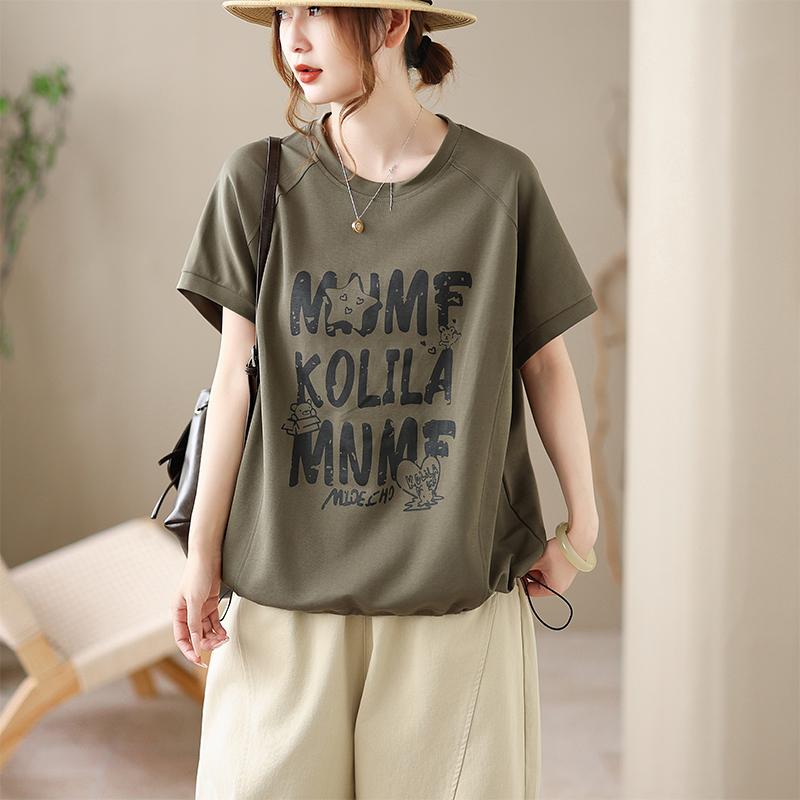 DIMANAF 2026 Plus Size Summer Women T-Shirts Casual Lady Tops Tunic Shirt Printing Oversize Loose Tees Cotton