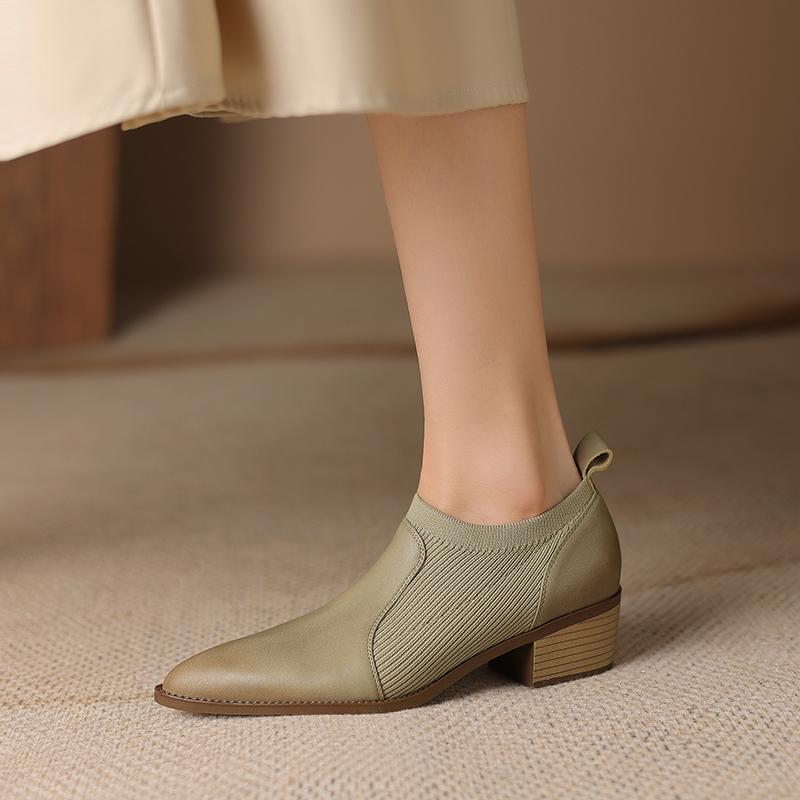 Fashion 2025 Autumn New Women's High Heels Knitted Shallow Mouth Single Shoes Female Comfortable Thick Heel Women's Shoes Zapatos Mujer