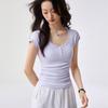 G Youkes, Henry V-neck semi-open button-up short-sleeved T-shirt women's summer fly-sleeved shoulder-plugged slim-fitting top