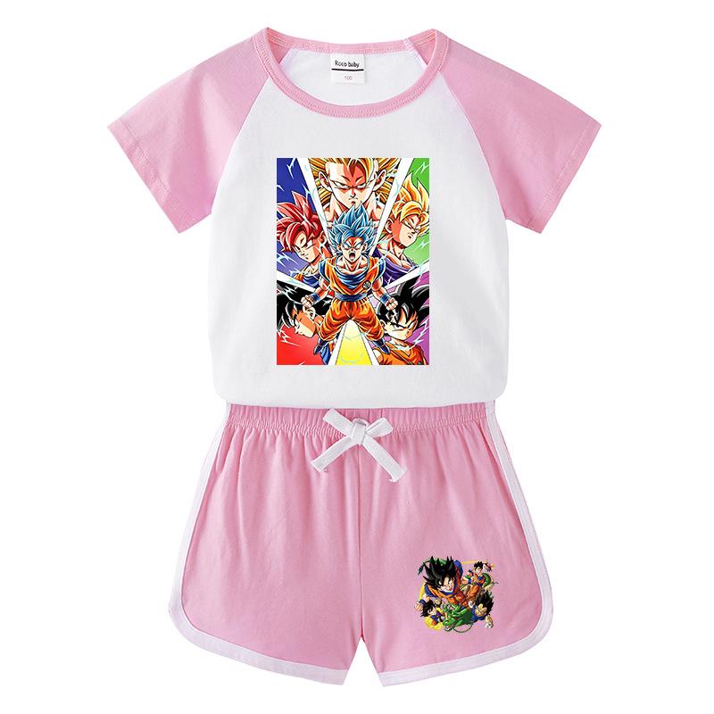 Kids' Summer Sports Two-Piece Set: Color Block T-Shirt & Shorts