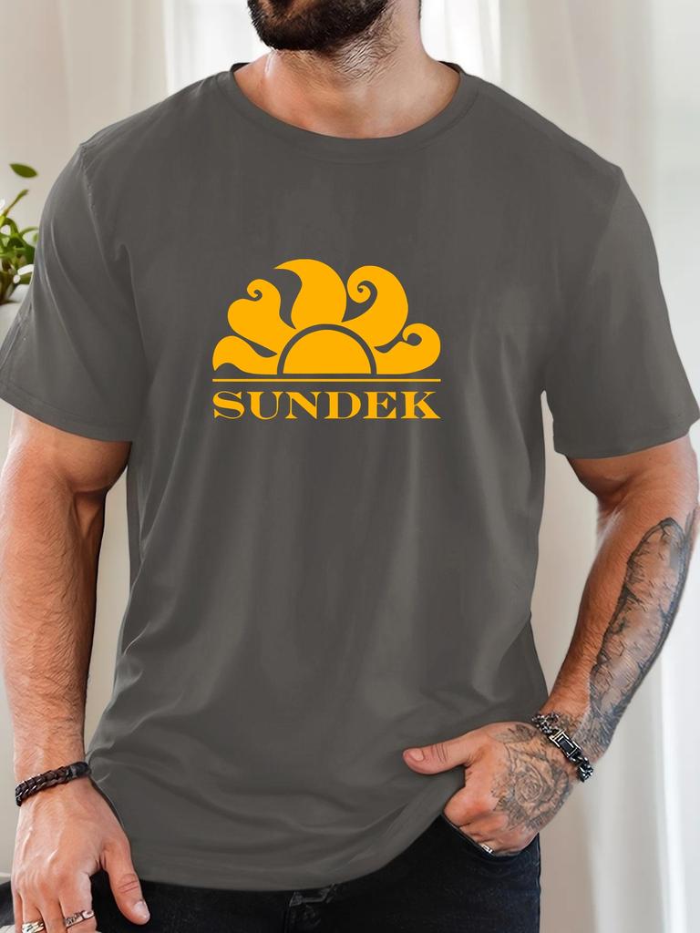 Herr 100% Bomull Tryckt T-shirt SUNDEK Mönster Sommar Casual Oversize Rund Hals Kort Ärm Bekväm Vardags T-shirt