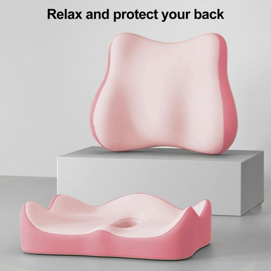Coussin d'Assise avec Dossier Séparé Coussin en Mousse à Mémoire de Forme avec Soutien Dorsal Coussin de Chaise de Bureau pour Soulagement de la Sciatique Soutien Lombaire Utilisation pour Voyage en Voiture