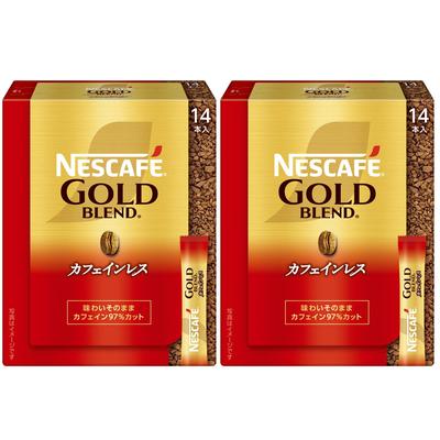 Nescafé Gold Blend Descafeinado Sticks, Preto, 14 sticks (2gp) x 2 caixas, Café Solúvel Regular, Embalado Individualmente