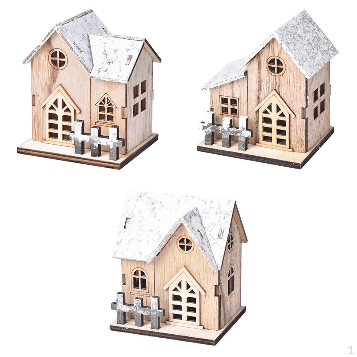 

3 Pieces Wooden Christmas House Ornaments Gift Festival