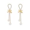 New temperament bow tassel pearl earrings feminine light luxury temperament long earrings earrings