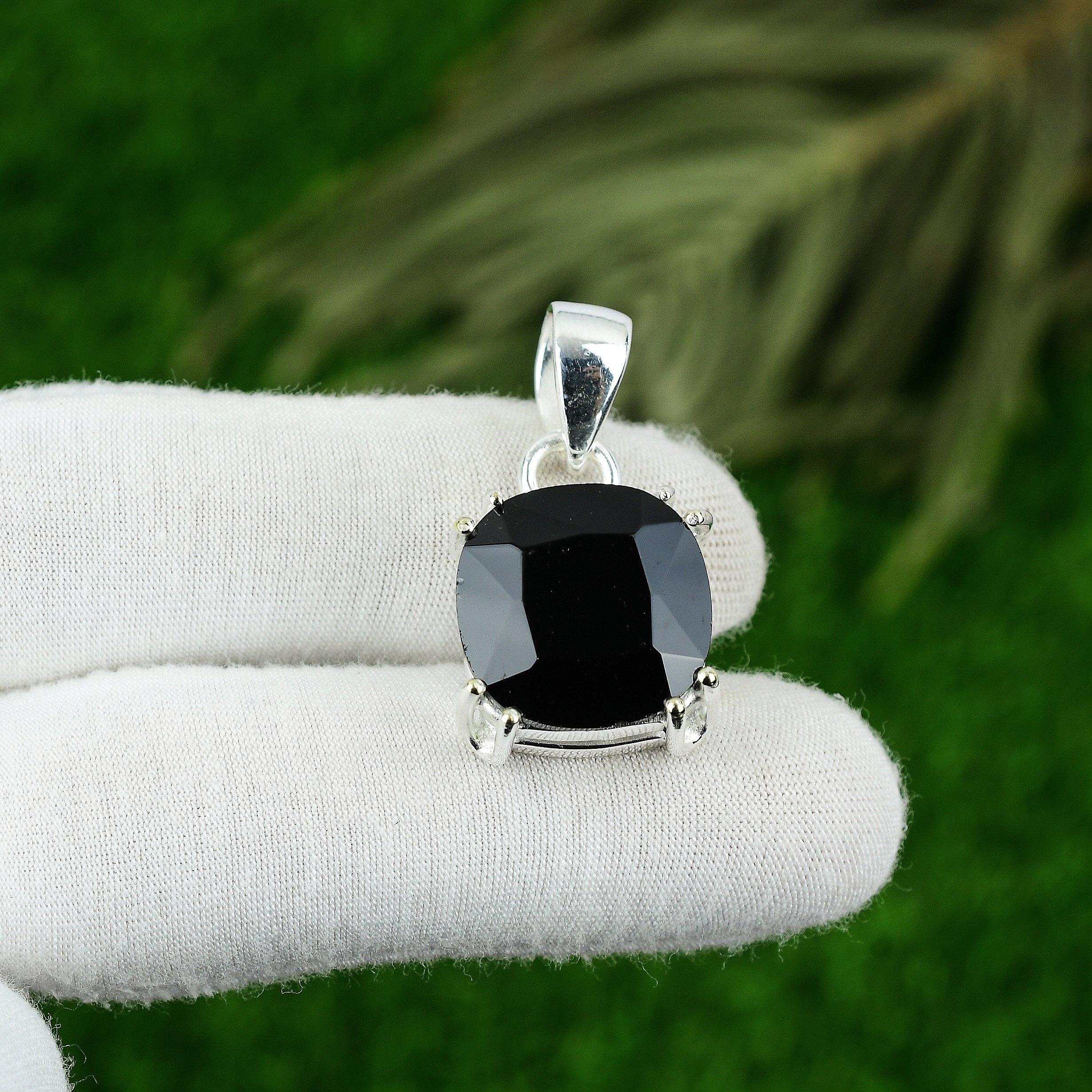 

Cushion Black Spinel Gemstone Sterling Silver Sister Engagement Wedding Pendant