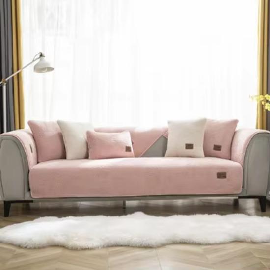 New Winter Warm Lamb Velvet Sofa Cover Nordic Solid Color Section Sofa Cover Anti-slip Embroidery Couch Covers for Living Room