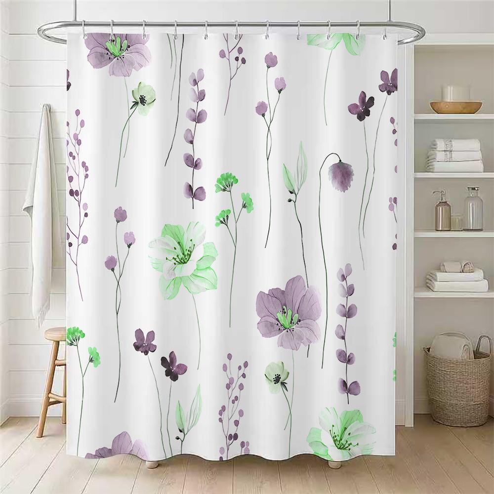 

1/4 Flowers And Plants Shower Curtains, Toilet Seat Decoration, Shower Curtain With Carpet And Toilet Lid, 12 70.8X70.8 Inch Hoo W60H190(CM)-1 Pcs