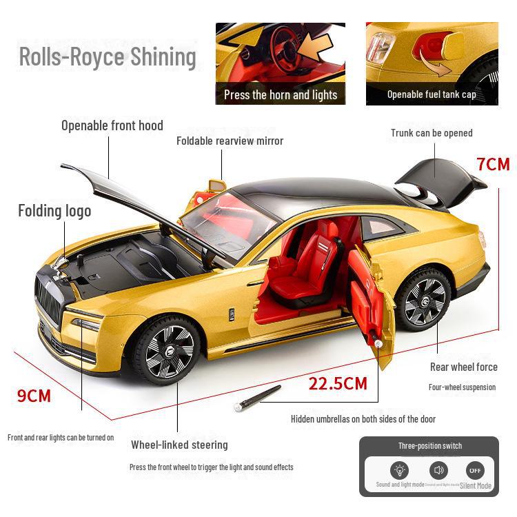 Xinao 1/24 Roll-Royce Shining Alloy Car Model with Pull-Back Sound & Light Features.