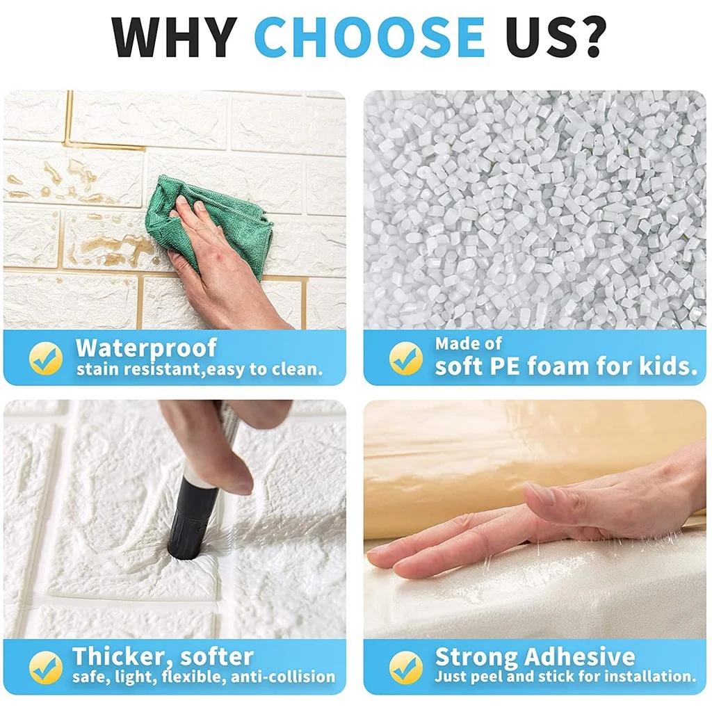 70cm*1/5/10m 3D Soft Foam Brick Wallpaper Wall Sticker DIY Self Adhesive Living Room Home Kitchen Bathroom Decorative Wall Paper