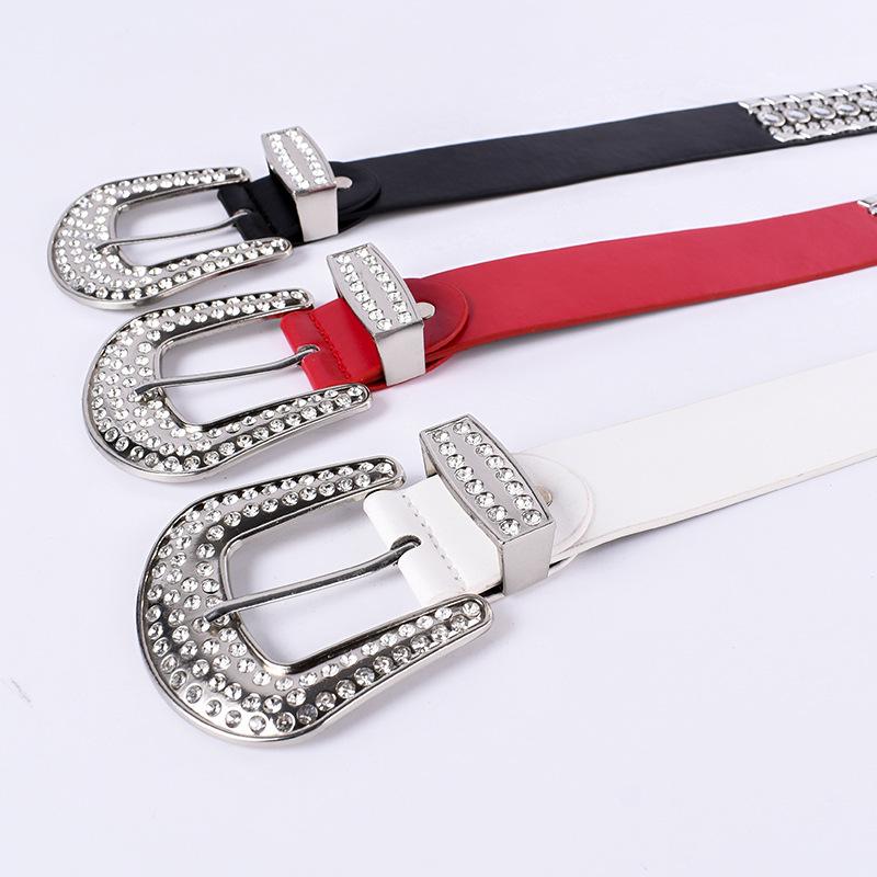 Unisex Fashion Rivet Belt with Rhinestone Alloy Pin Buckle