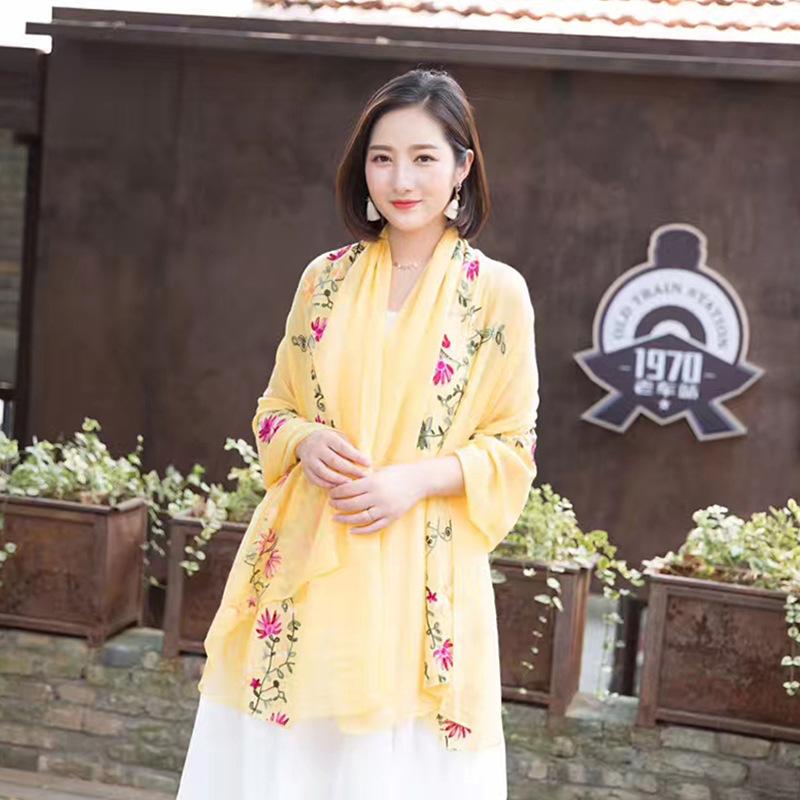 Ethnic Style Embroidery Craft Cotton Linen Scarf for Women Versatile Gauze Scarf Chinese Style Embroidery Long Spring and Autumn