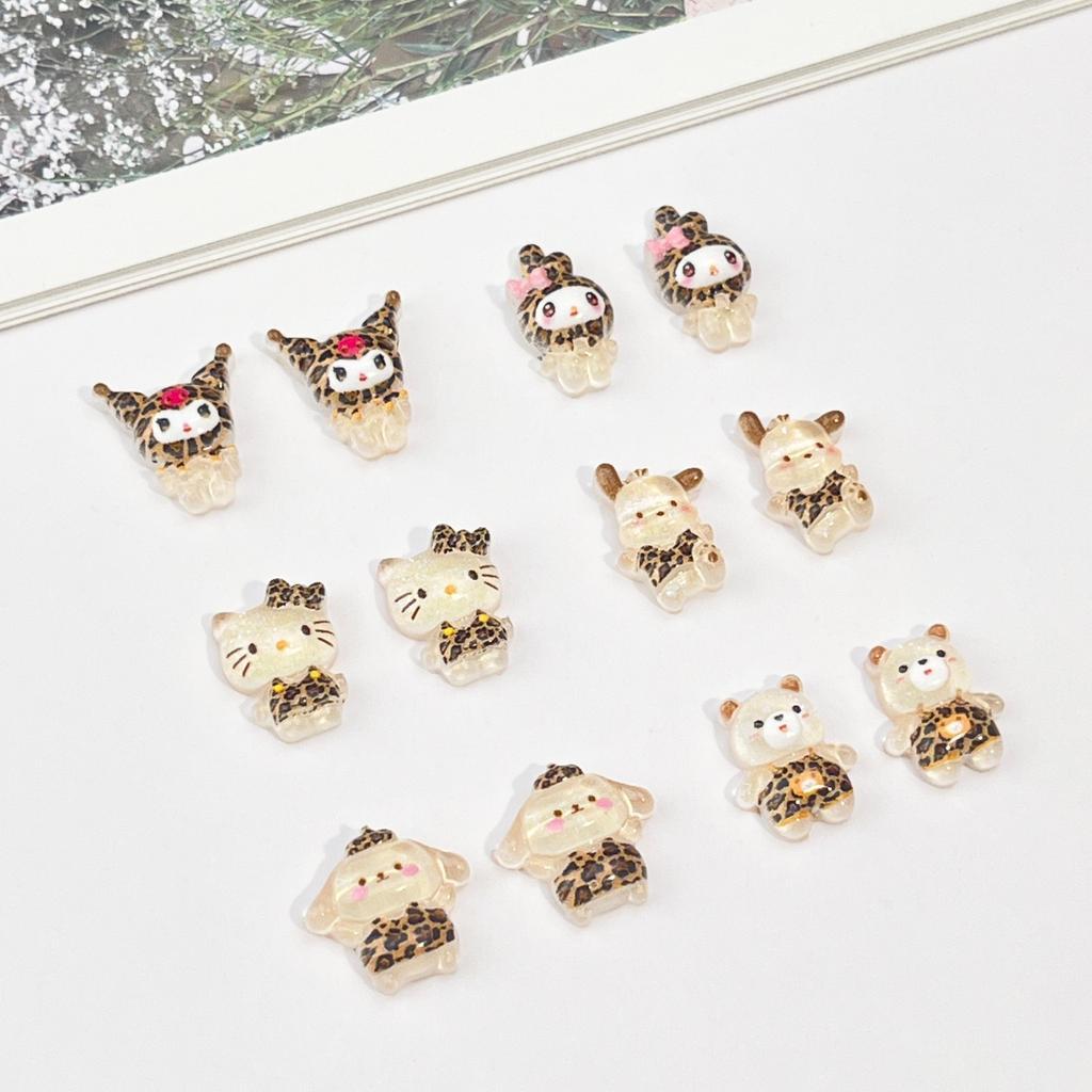 30/60/120Pcs Popular Leopard Print Cat Cartoon Nail Accessories, Ice Transparent 3D Teddy Bear Puppy Resin Diamond Diy Wearable