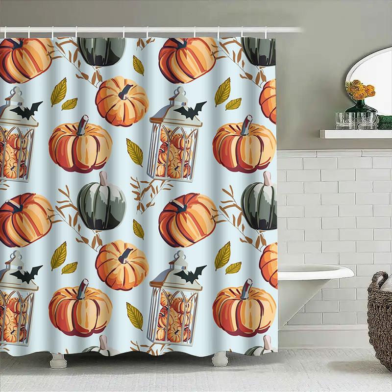 Tuniu Cute Halloween Bat Pumpkin Shower Curtain Pastel Floral Bathroom Decor Gift W60H190(CM)-1 Pcs