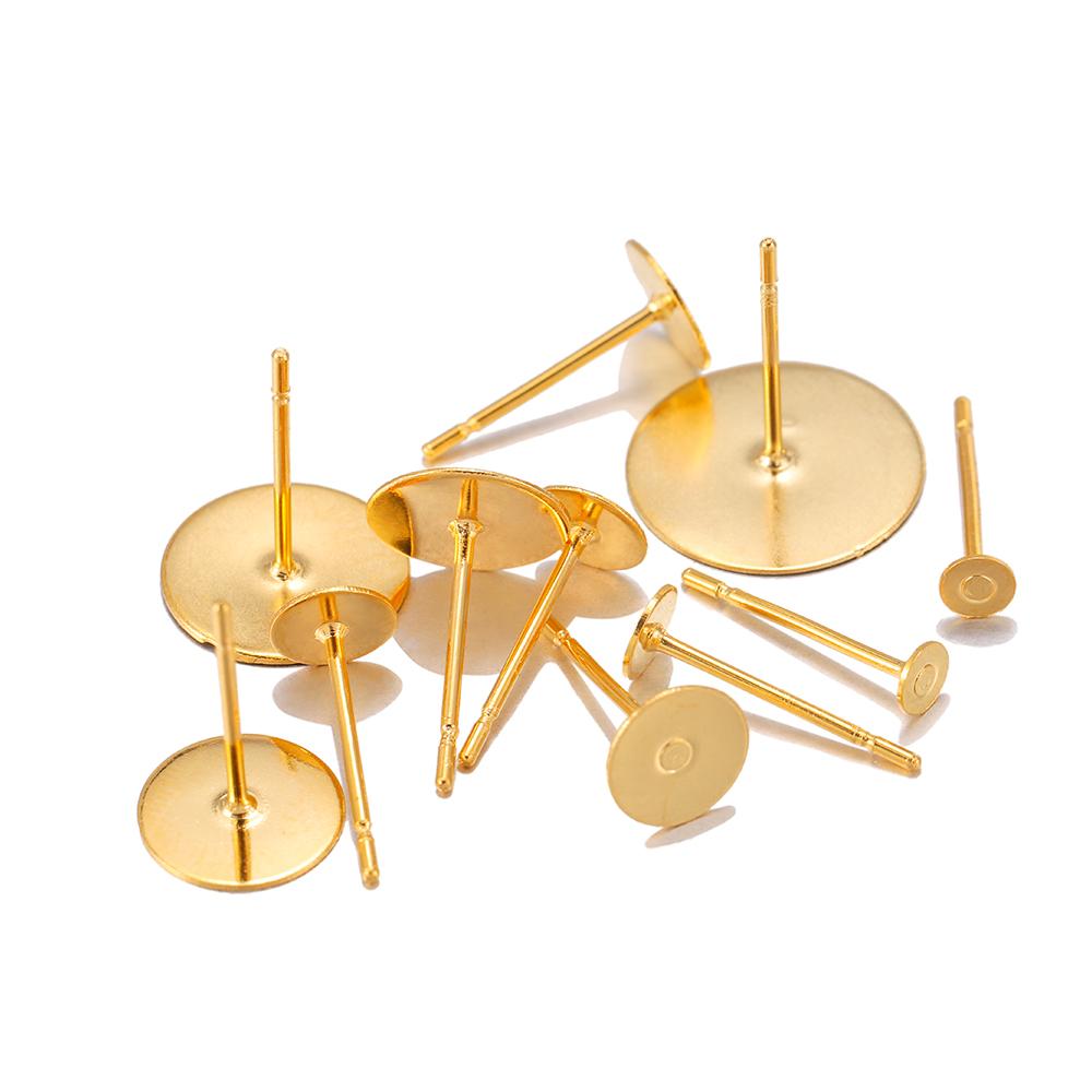 100pcs/lot 3 4 5 6 8 10 12 mm Stainless Steel Blank Earring Stud Base Cabochon Cameo Settings For DIY Jewelry Making Findings