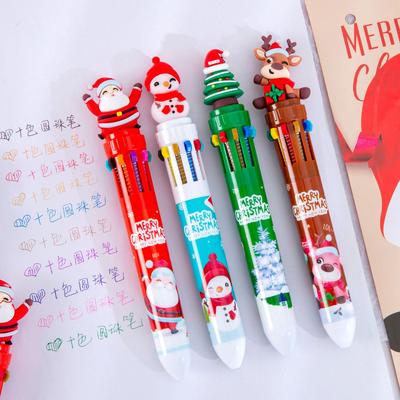 Original Christmas Ten-Color Ballpoint Pen – Cute Festive Gift for Students, Press-Type Colored Pen