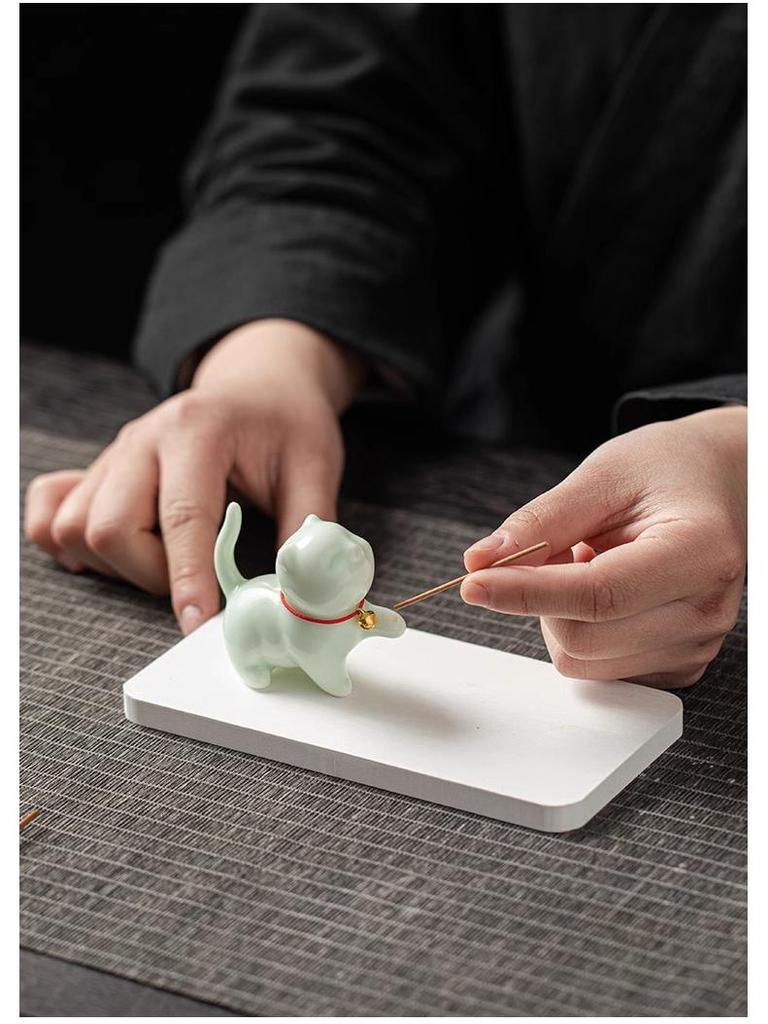 Ceramic Cat Incense Holder - Cute Aroma Burner for Home and Office