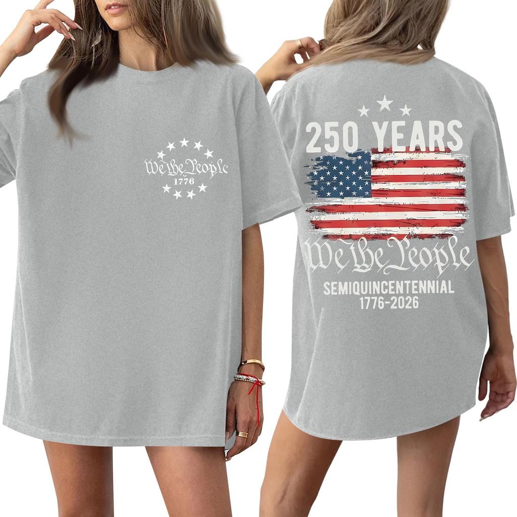 Women's Fashionable Casual Short-Sleeve Round Neck Printed T-Shirt For The 250th Anniversary Of The Founding Of The United States