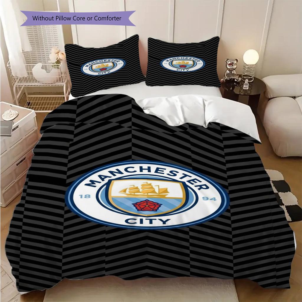 Manchester City Heritage Emblem Bedding (1 * Duvet Cover + 2 * Pillowcase, Without Core) 2DFlat Christmas Birthday Gift Bedding Set
