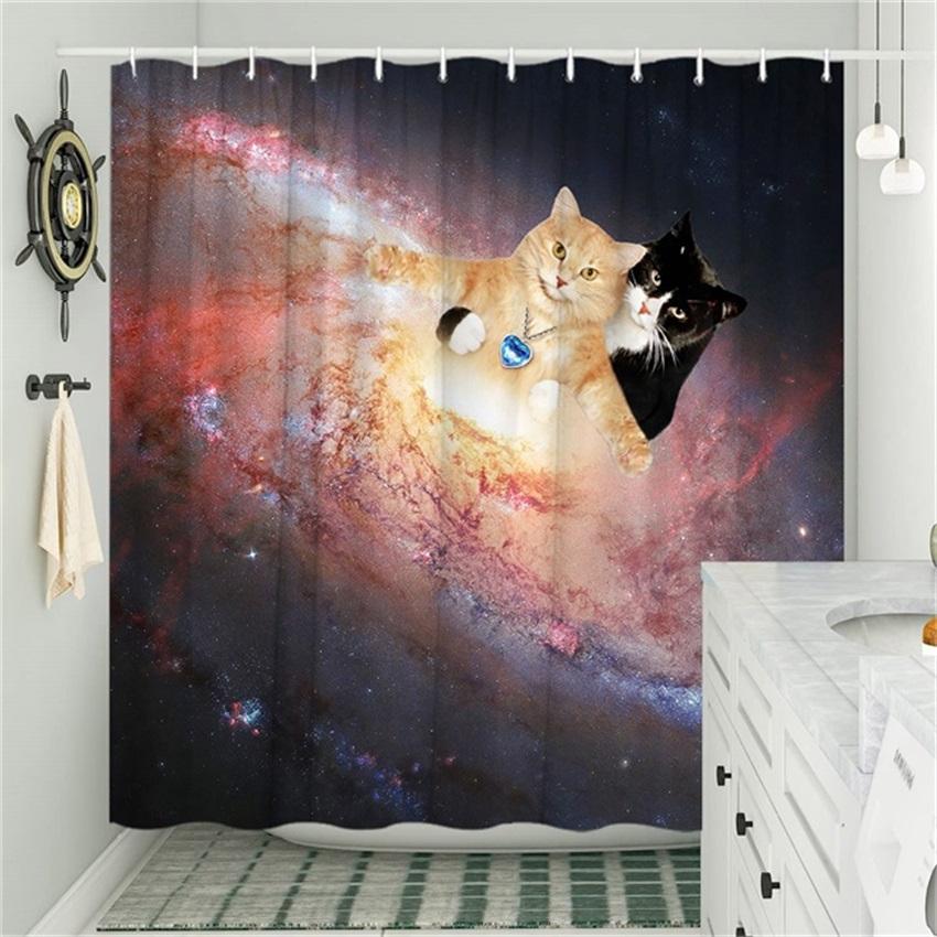 Galaktischer Katzen-Duschvorhang - Wasserabweisend, Leicht zu reinigen, Verleiht Ihrer Badezimmerdekoration eine kosmische und verspielte Note