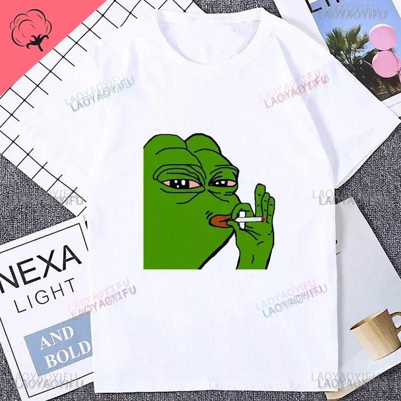 Fun Cartoon Pepe Frog Emote Graphic Print Casual Harajuku Fashion Street Wear Trend Summer Men Women Universal Crewneck Tshirt